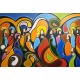 Quadro Santa ceia pintada a mão colorida modelo curvas  medida 70x100 