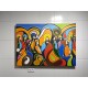 Quadro Santa ceia pintada a mão colorida modelo curvas  medida 70x100 