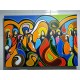 Quadro Santa ceia pintada a mão colorida modelo curvas  medida 70x100 