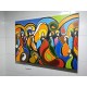 Quadro Santa ceia pintada a mão colorida modelo curvas  medida 70x100 