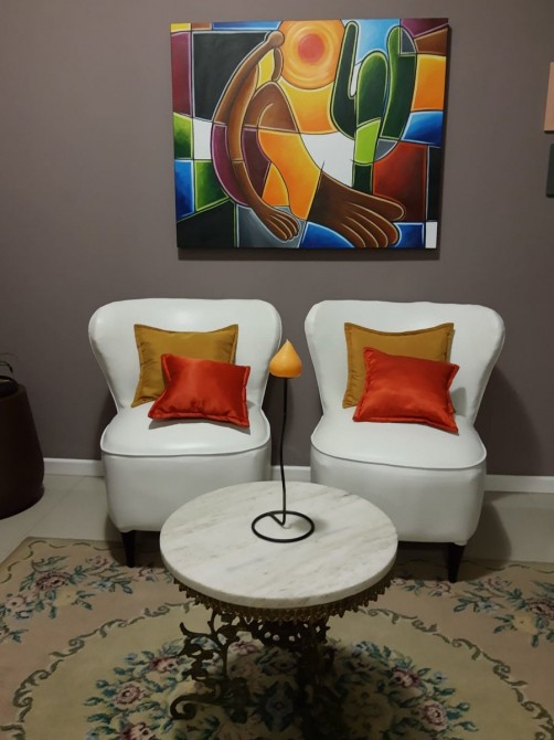 Quadro decorativo pintado a mão releitura de Tarsila do Amaral por Katia Almeida , O Abaporu  medida  80x100 