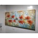 Quadro pintado a mão arvore e passarinhos cores flores vermelhas ,medida 70x140 