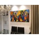 Quadro Santa ceia pintada a mão colorida modelo curvas  medida 80x150 