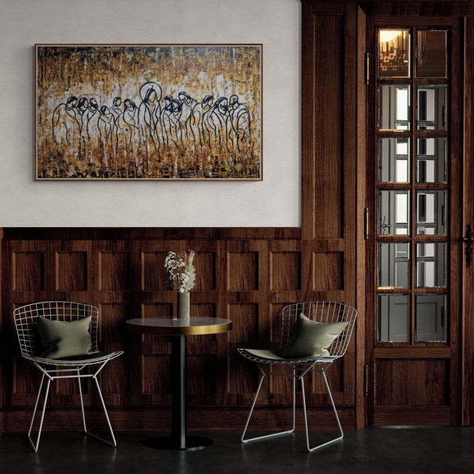 Quadro pintado a mão Santa ceia fundo tinta em relevo , medida 60x100