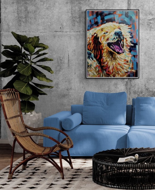 Quadro decorativo  pintado a mão cachorro modelo 2 medida 70x50