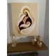 Quadro decorativo sagrada família pintado a mão, fundo dourado claro,estilo cubista,moderno,medida 90x70