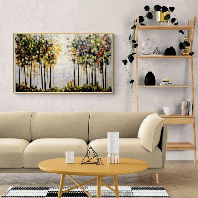 Quadro decorativo pintado a mão paisagem abstrato arvores 80x140