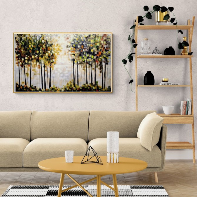 Quadro decorativo pintado a mão paisagem abstrato arvores 80x140