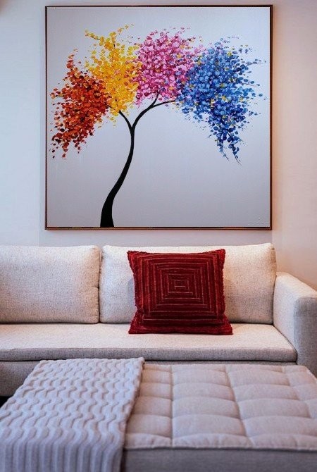 Quadro pintado a mão arvore estilo moderno fundo branco medida 80x80