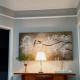 Quadro pintado a mão arvore e passarinhos tons terrosos medida 80x150 