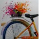 Quadro decorativo pintado a mão tema bicicleta e flores estilo moderno 5a, 60x60