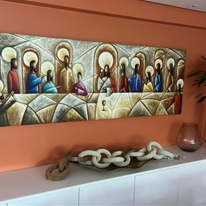 Quadro pintado a mão Santa ceia espatulada,para decoração medida 70x200
