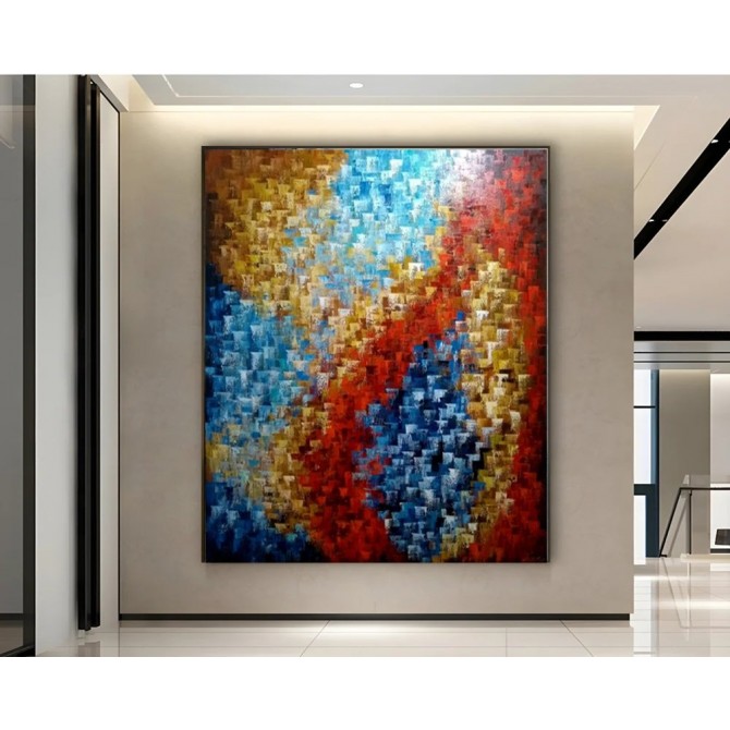 Quadro abstrato multicolorido pintado a mão, vertical , original,120x150 