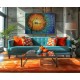 Quadro decorativo pintado a mão tema arvores e passarinhos estilo moderno 2a  70x100 