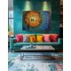Quadro decorativo pintado a mão tema arvores e passarinhos estilo moderno 2a  70x100 