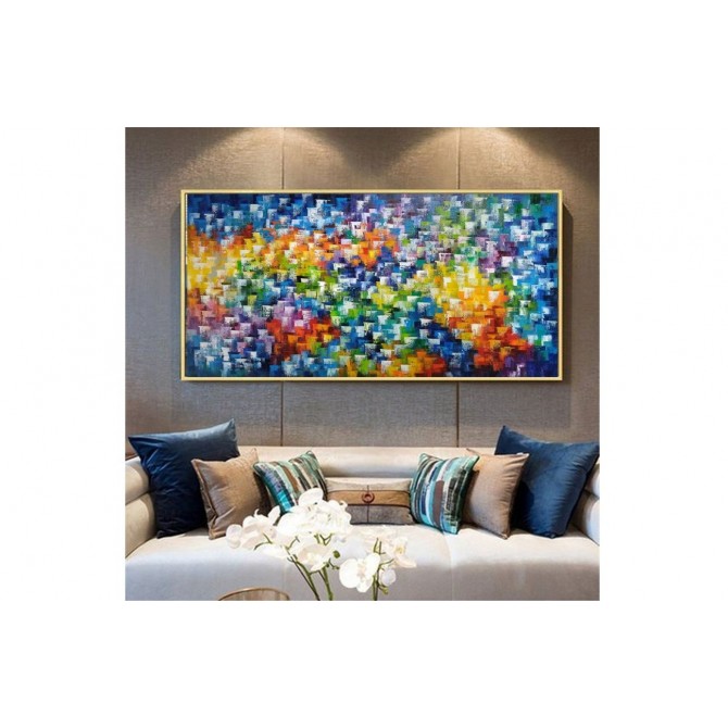 Quadro abstrato multicolorido pintado a mão 70x140 