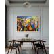 Quadro Santa ceia pintada a mão colorida modelo curvas  medida 70x100 