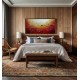Quadro decorativo pintado a mão tema arvores e passarinhos estilo moderno 2a 60x120 