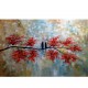 Quadro pintado a mão arvore e passarinhos flores vermelhas ,medida 80x120 
