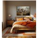 Quadro pintado a mão arvore e passarinhos cores beije e marrom ,medida 70x100 