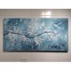 Quadro pintado a mão arvore e passarinhos fundo azul medida 60x120 
