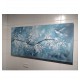 Quadro pintado a mão arvore e passarinhos fundo azul medida 60x120 