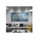 Quadro pintado a mão arvore e passarinhos fundo azul medida 70x120 