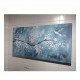 Quadro pintado a mão arvore e passarinhos fundo azul medida 70x120 