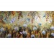 Quadro decorativo pintado a mão paisagem abstrato arvores passarinhos beija-flor plantas 60x120