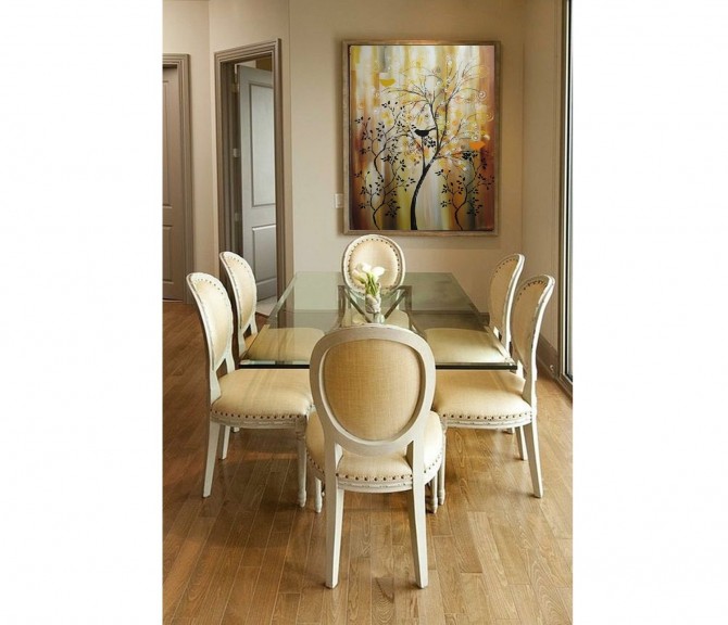 Quadro decorativo pintado a mão tema arvores e passarinhos fundo amarelo estilo moderno 3a, vertical, 100x70