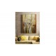 Quadro decorativo pintado a mão tema arvores e passarinhos fundo amarelo estilo moderno 3a, vertical, 100x70