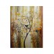 Quadro decorativo pintado a mão tema arvores e passarinhos fundo amarelo estilo moderno 3a, vertical, 100x70