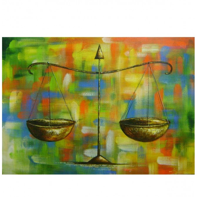 Quadro decorativo para escritório advocatício tema balança da justiça fundo abstrato medida 50x70 código 