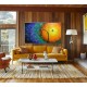 Quadro decorativo pintado a mão tema arvores e passarinhos estilo moderno 2a 100x160