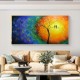 Quadro decorativo pintado a mão tema arvores e passarinhos estilo moderno 2a 70x140 