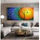 Quadro decorativo pintado a mão tema arvores e passarinhos estilo moderno 2a 80x150