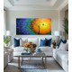Quadro decorativo pintado a mão tema arvores e passarinhos estilo moderno 2a 80x150