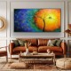 Quadro decorativo pintado a mão tema arvores e passarinhos estilo moderno 2a 80x150