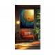 Quadro decorativo pintado a mão tema arvores e passarinhos estilo moderno 2a 70x100 vertical 