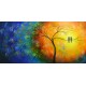 Quadro decorativo pintado a mão tema arvores e passarinhos estilo moderno 2a  60x120 