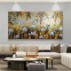 Quadro decorativo pintado a mão paisagem abstrato arvores passarinhos beija-flor plantas 70x140 