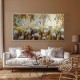 Quadro decorativo pintado a mão paisagem abstrato arvores passarinhos beija-flor plantas 70x140 
