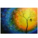 Quadro decorativo pintado a mão tema arvores e passarinhos estilo moderno 2a  70x100 