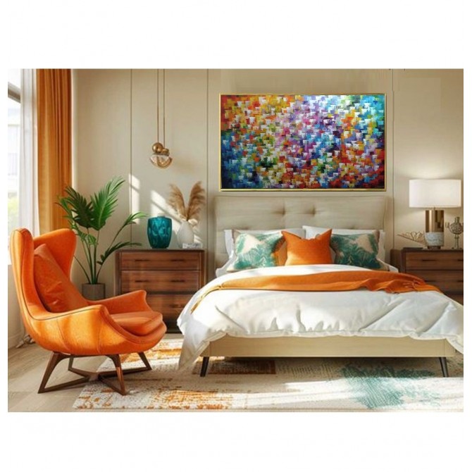 Quadro abstrato multicolorido pintado a mão 80x120 