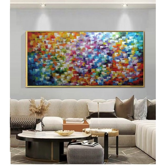 Quadro abstrato multicolorido pintado a mão 80x180 