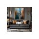 Quadro decorativo pintado a mão tema arvores e passarinhos estilo moderno 3a, vertical,  70x100 