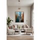Quadro decorativo pintado a mão tema arvores e passarinhos estilo moderno 3a, vertical,  70x100 