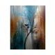 Quadro decorativo pintado a mão tema arvores e passarinhos estilo moderno 3a, vertical,  70x90 