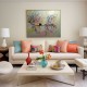Quadro decorativo pintado a mão tema arvores e passarinhos estilo moderno 2a  funco clarinho 70x100  