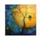 Quadro decorativo pintado a mão tema arvores e passarinhos estilo moderno 2a  60x60 